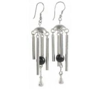Vintage Retired Woodstock Earchimes Silver Stainless Steel with Onyx Stones